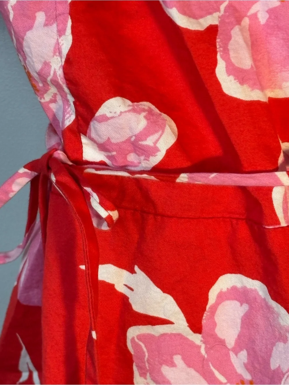 Old Navy Floral Puff Sleeve Peplum Wrap Top Waist Defining Tie XL Red Pink